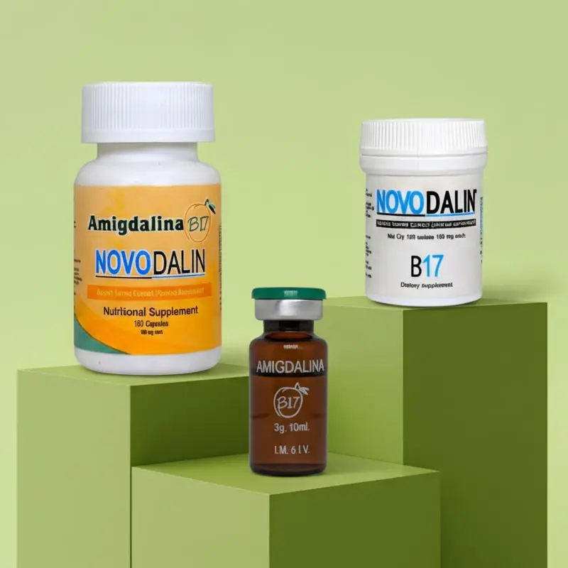 Amygdalin products on top of green boxes