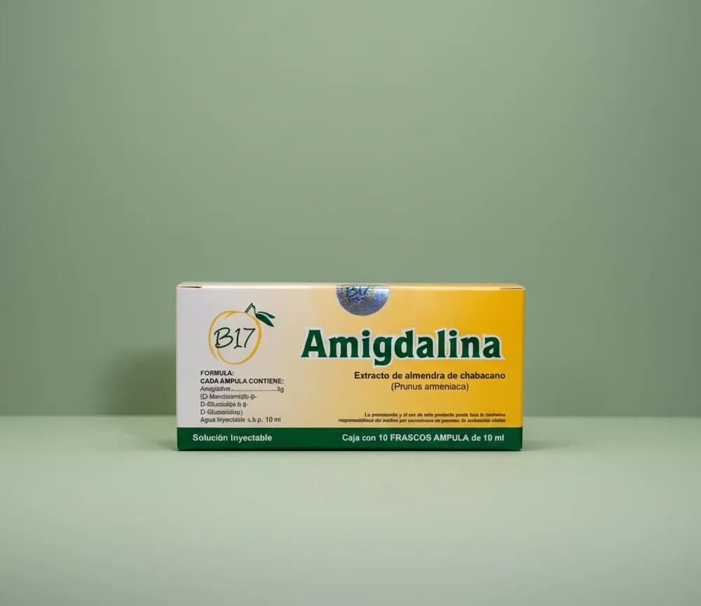Box showing the formula of amygdalin injections 