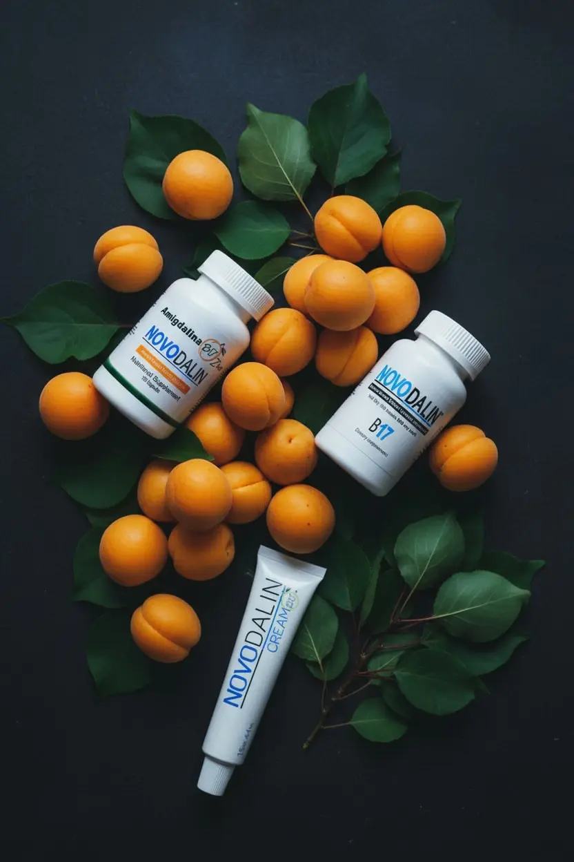 Novodalin products with apricots around them.