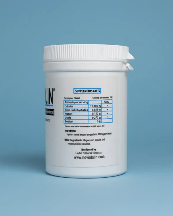 Bottle of Novodalin 500mg tablets supplement facts